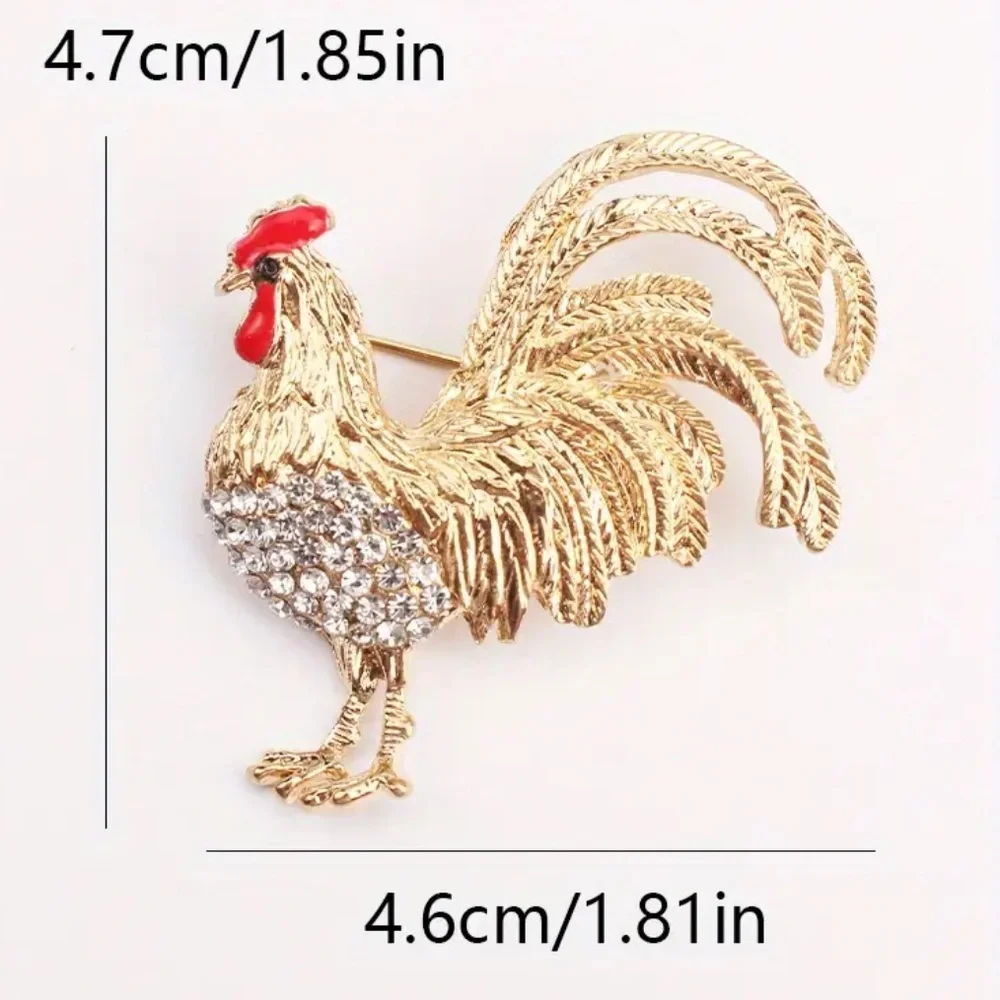 Gold Rooster Brooch Rhinestone Farmhouse Chic Pin NWT